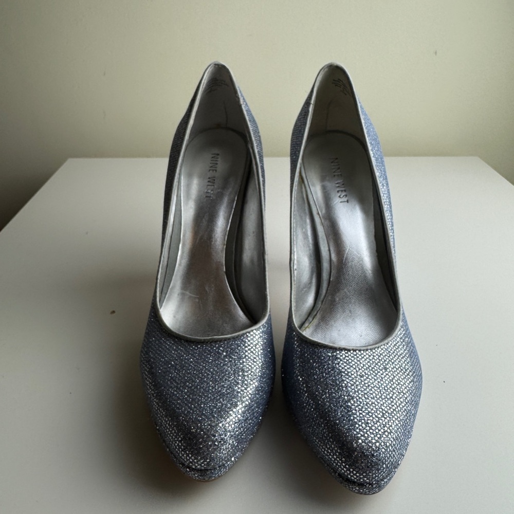 Nine West Shimmering Silver Heels